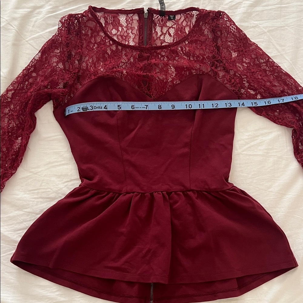 Guess Deep Red Lace Peplum top